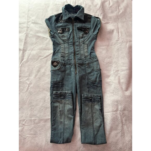 Vintage Beyonce House of Dereon Womens Large Blue Denim Jumpsuit Overall Y2K - Picture 4 of 9